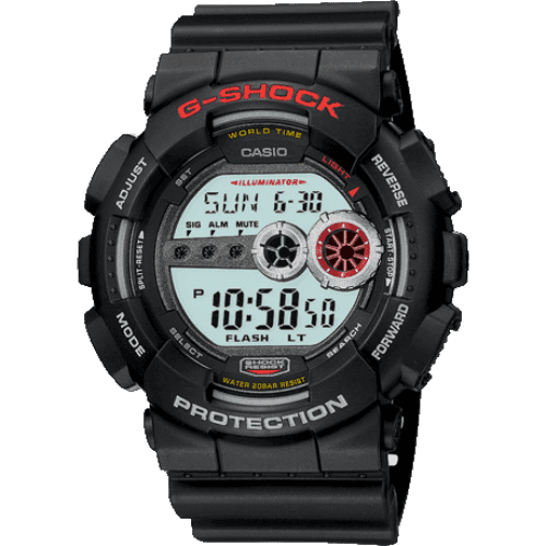 GD-100-1AER casio g shock black round digital rubber strap watch