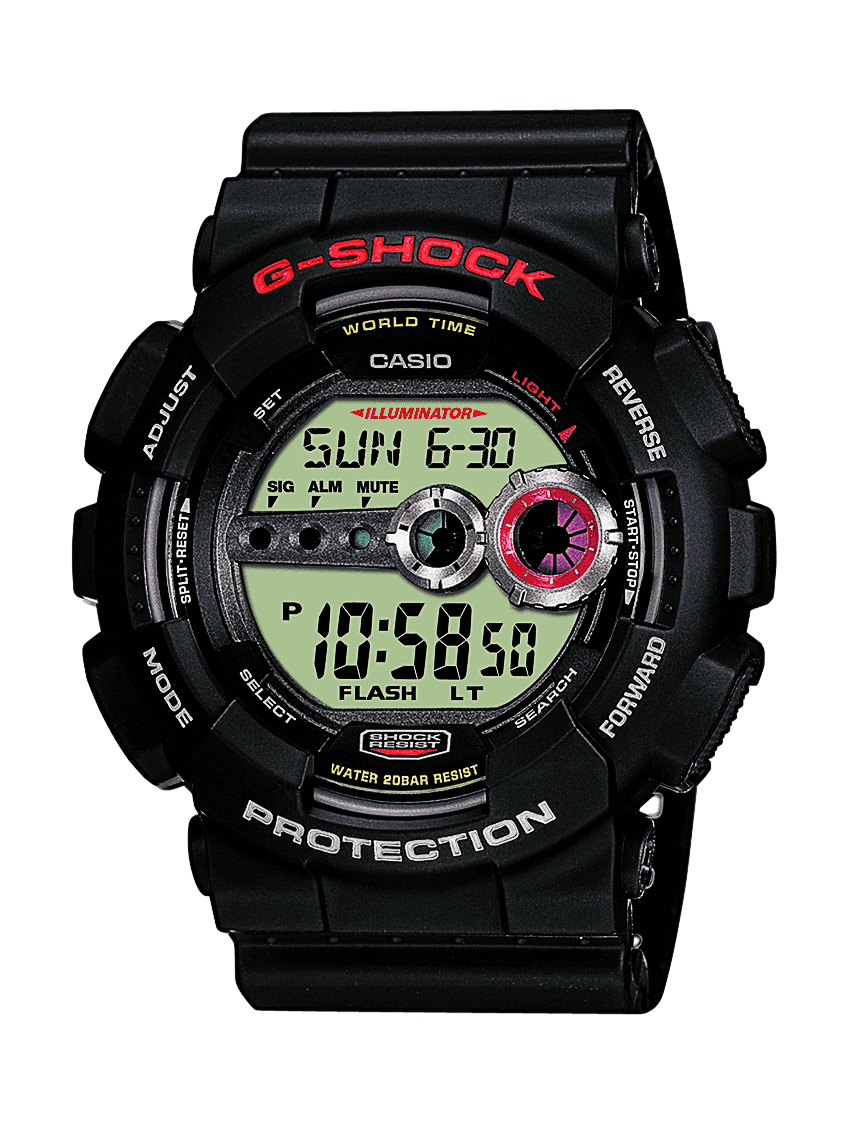 GD-100-1AER casio g shock black round digital rubber strap watch