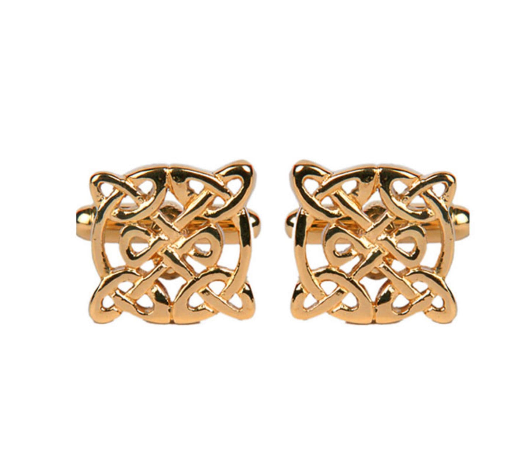 Gold plated square shaped fancy celtic design cufflinks