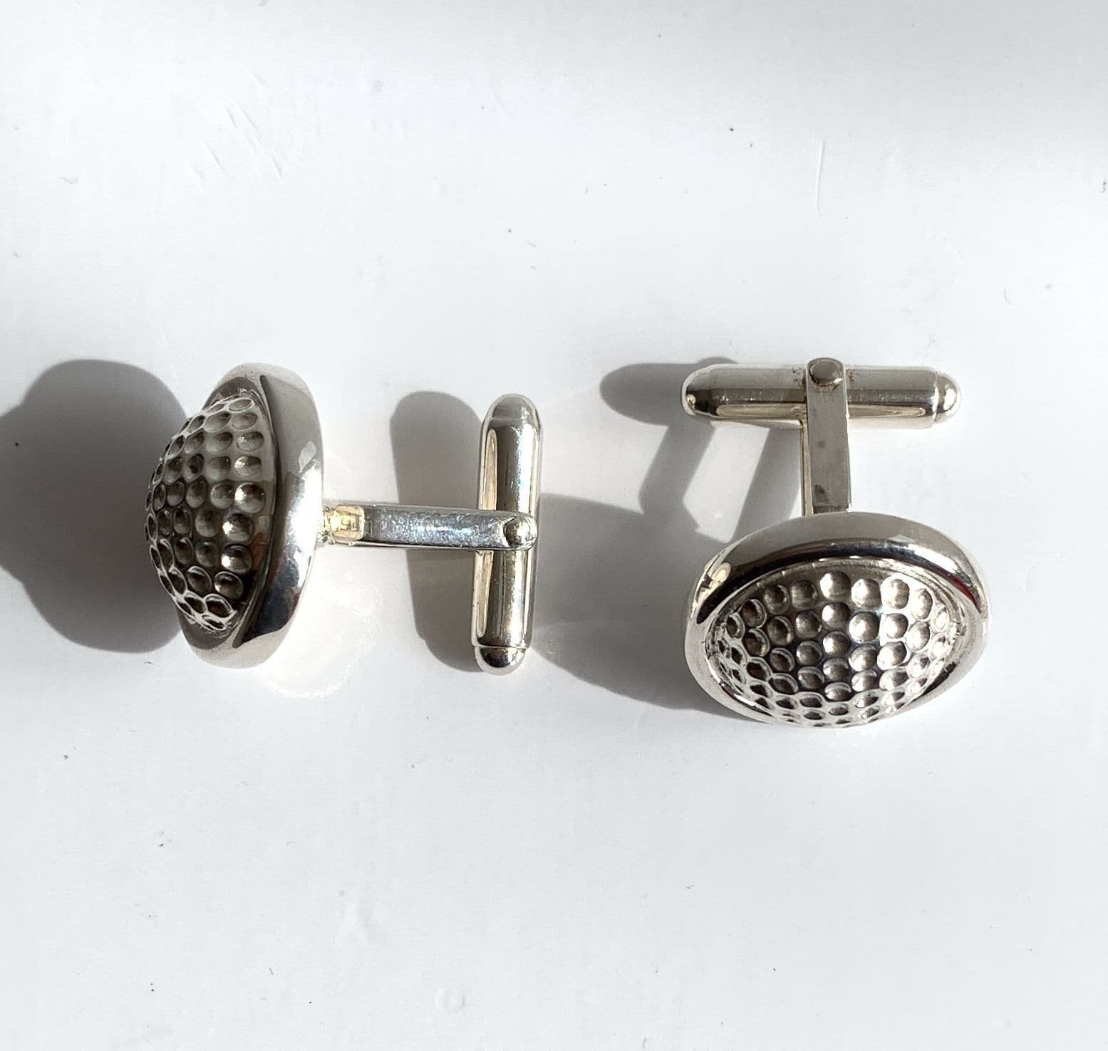Golf ball solid sterling silver round cufflinks