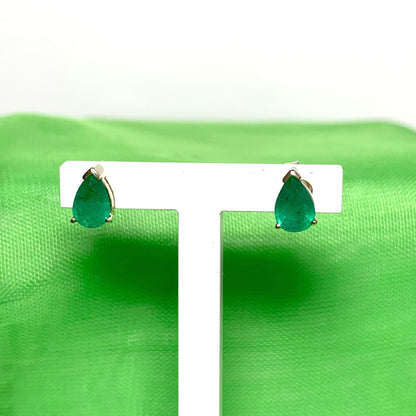 Green Emerald Teardrop Yellow Gold Earrings