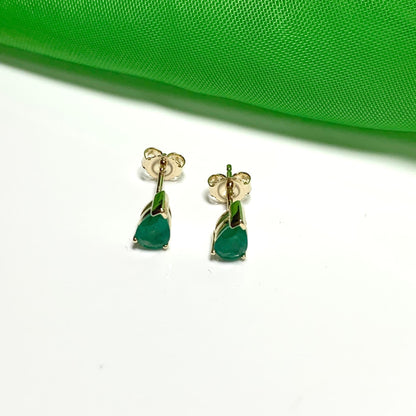 Green Emerald Teardrop Yellow Gold Earrings