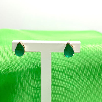 Green Emerald Teardrop Yellow Gold Earrings