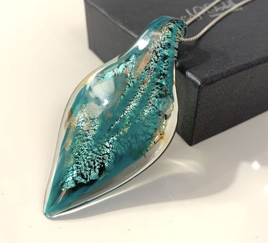Green Murano Glass Leaf Necklace