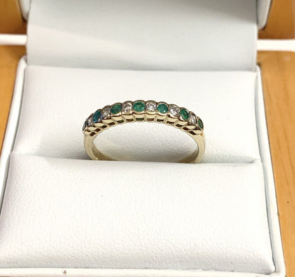 Green Emerald And Diamond Smooth Rubbed Over Eternity Ring