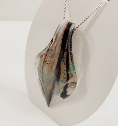 Grey Black & Copper Tone Murano Glass Leaf Necklace