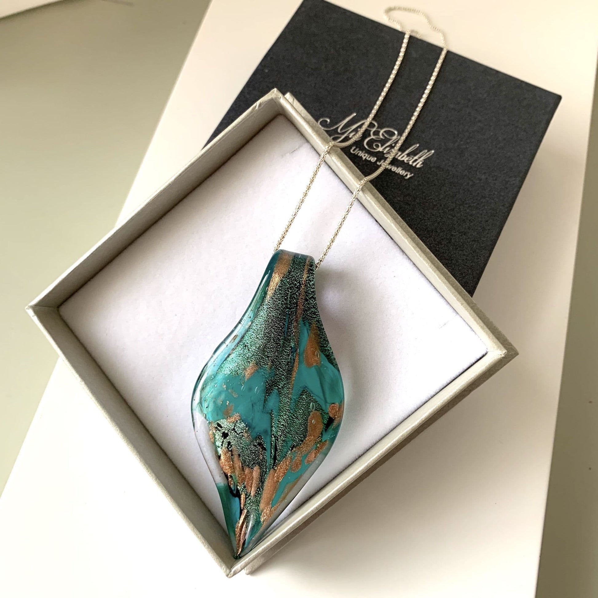 Jade Green Murano Glass Leaf Necklace