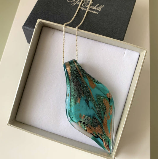 Jade Green Murano Glass Leaf Necklace