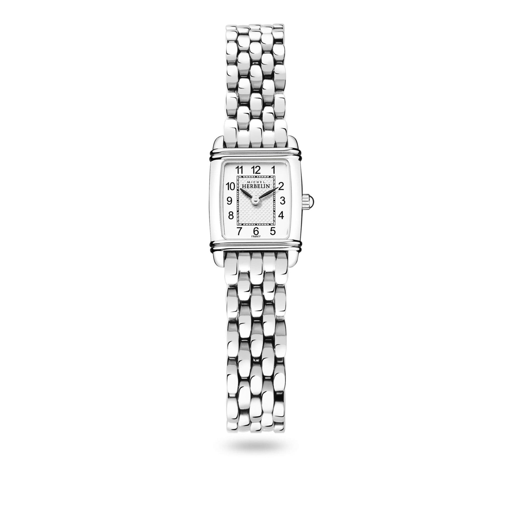 Ladies Michel Herbelin Perles Small Stainless Steel Square Bracelet Watch Clear Dial 17438/22B
