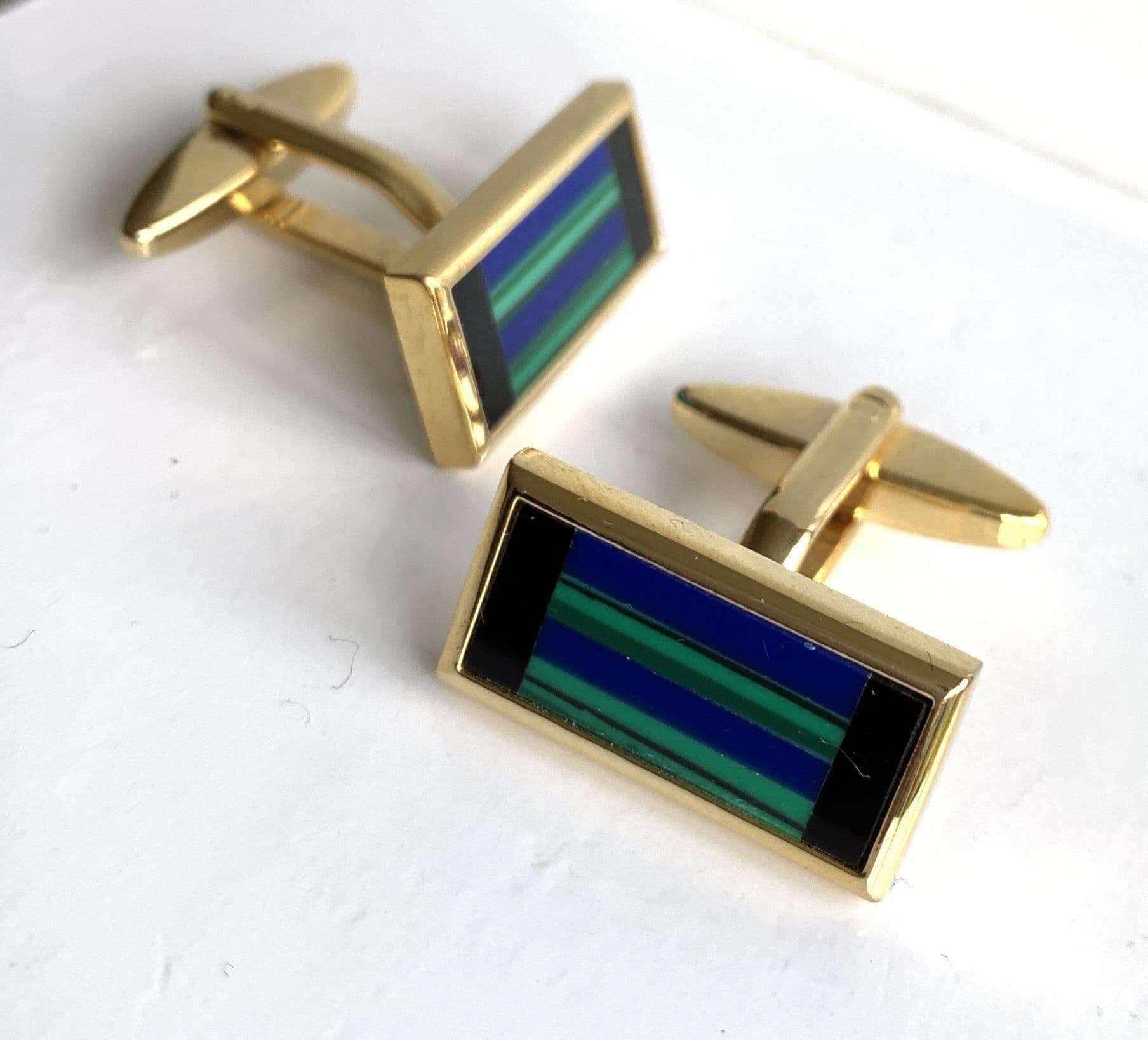 Lapis lasuli malachite and onyx rectangle cufflinks gold plated