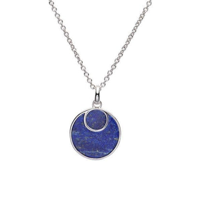 Lapis lazuli blue round double circle sterling silver necklace