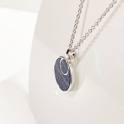 Lapis lazuli blue round double circle sterling silver necklace