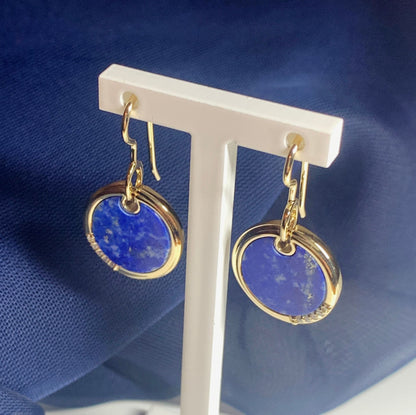 Lapis Lazuli Blue Round Sterling Silver Gilt Circle Drop Earrings