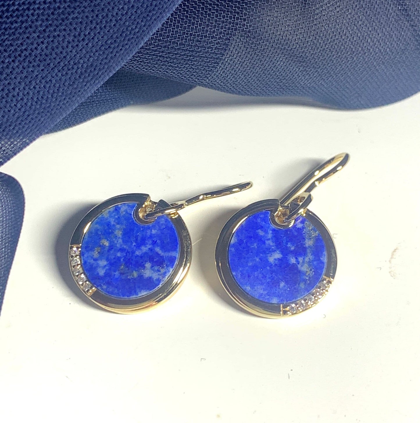 Lapis Lazuli Blue Round Sterling Silver Gilt Circle Drop Earrings