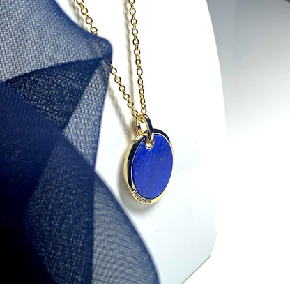 Lapis Lazuli Blue Round Sterling Silver Gilt Necklace Circle