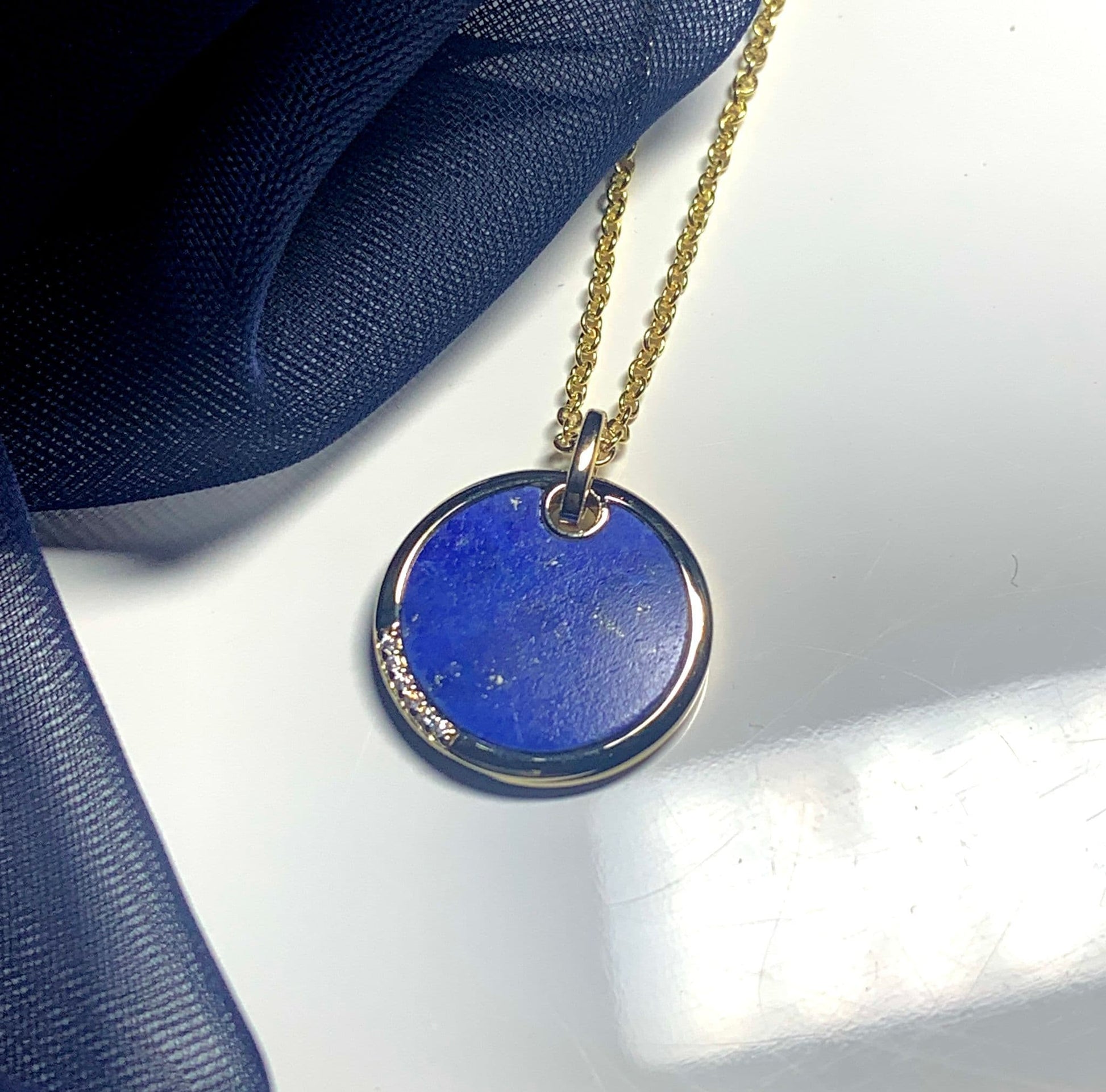 Lapis Lazuli Blue Round Sterling Silver Gilt Necklace Circle
