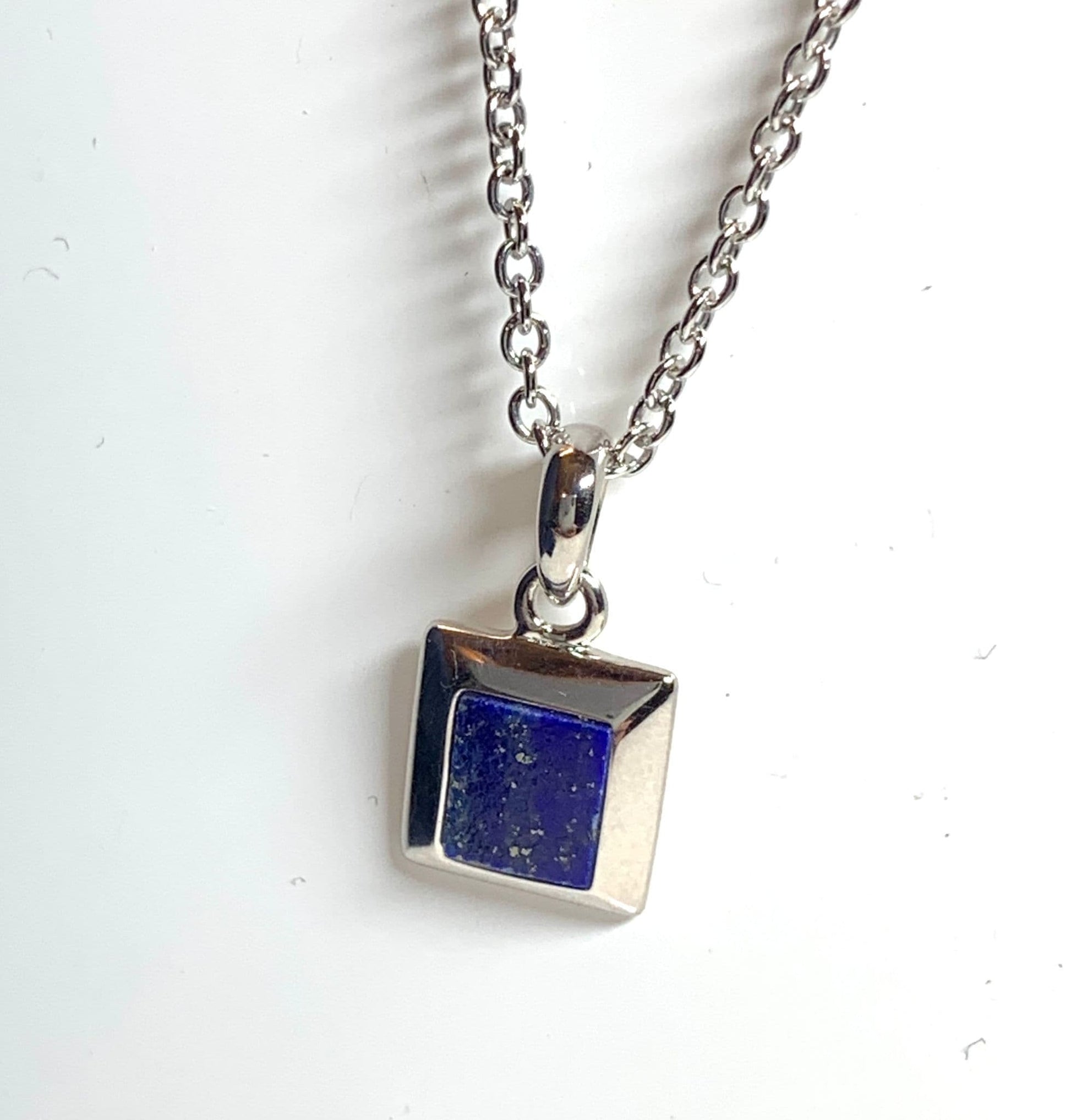 Lapis Lazuli Blue Square Sterling Silver Necklace