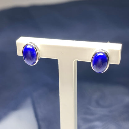 Lapis lazuli white gold oval stud earrings