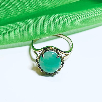 Large Green Oval Jade Yellow Gold Ring