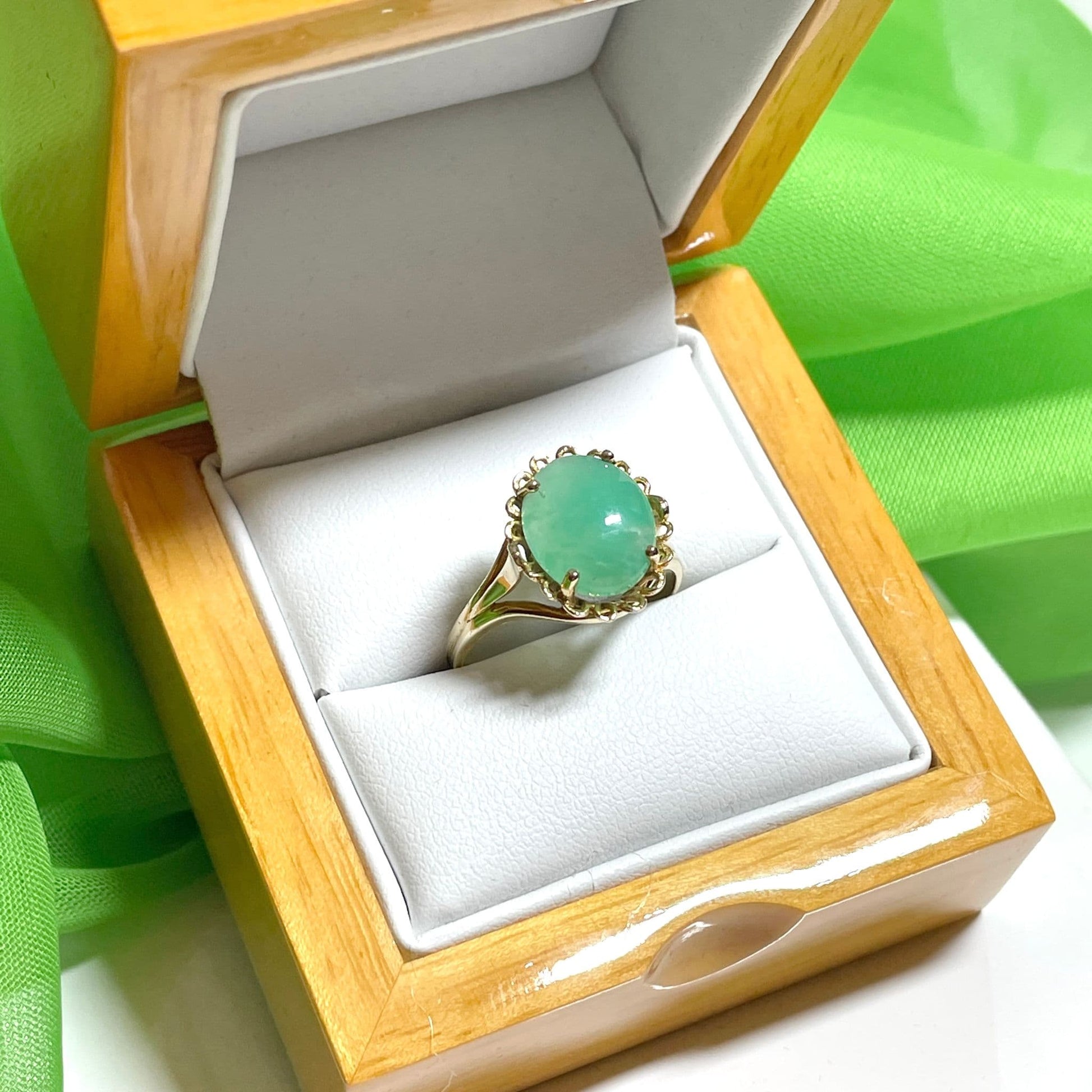 Large Green Oval Jade Yellow Gold Ring