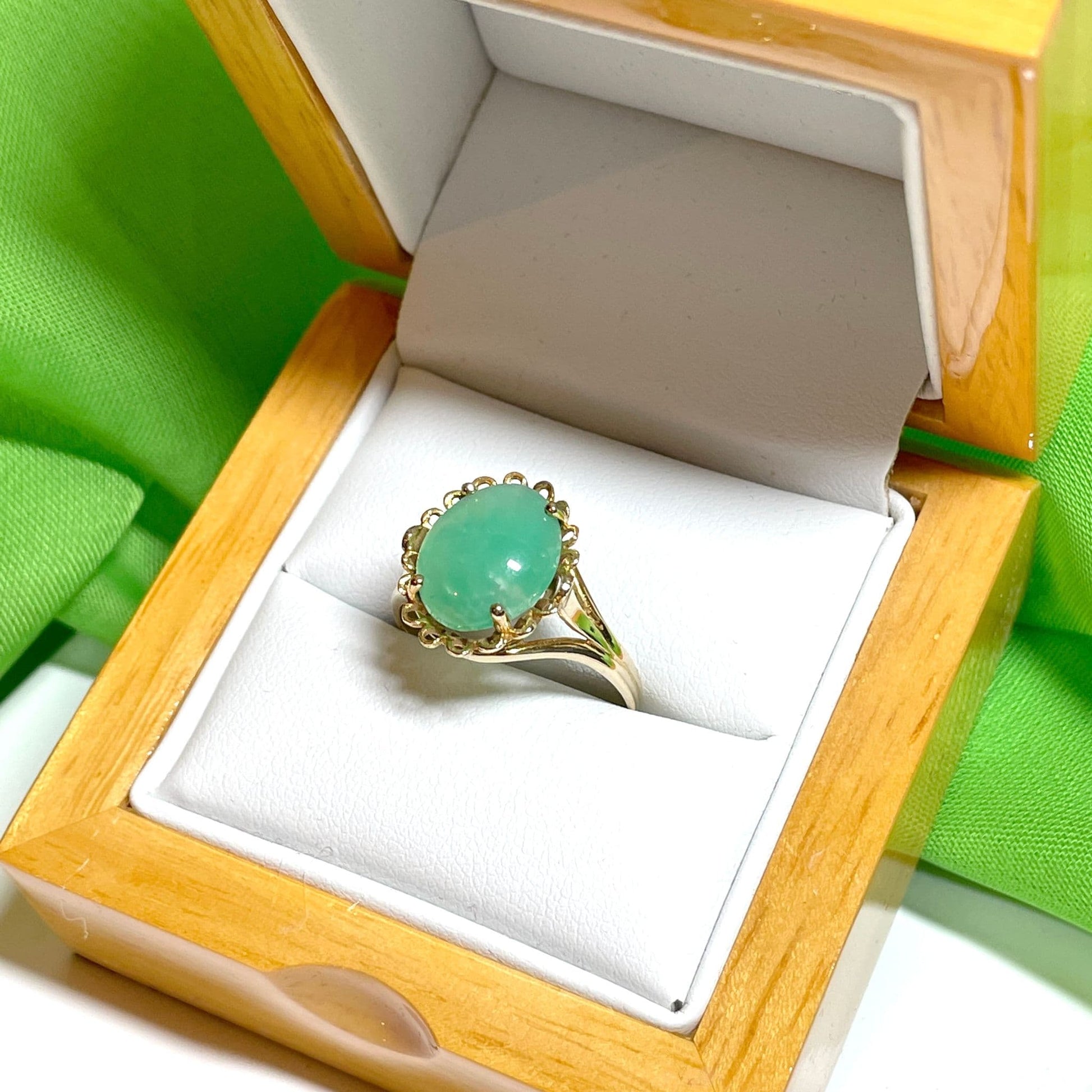 Large Green Oval Jade Yellow Gold Ring