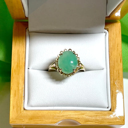 Large Green Oval Jade Yellow Gold Ring