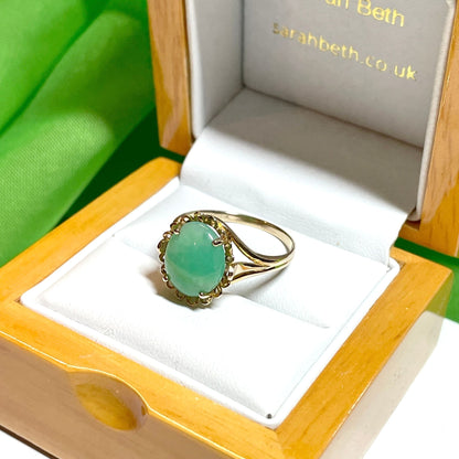 Large Green Oval Jade Yellow Gold Ring