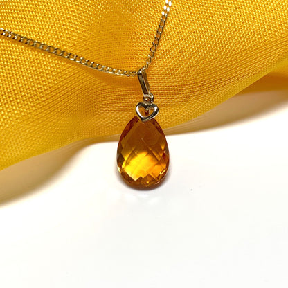 Large pear shaped yellow citrine gold necklace with gold heart