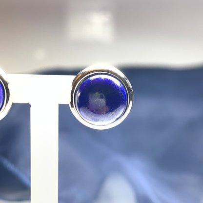 Large round blue lapis lazuli white gold stud earrings