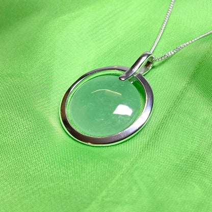 Large Sterling Silver Round Shaped Green Real Jade Necklace