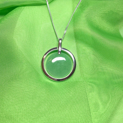 Large Sterling Silver Round Shaped Green Real Jade Necklace