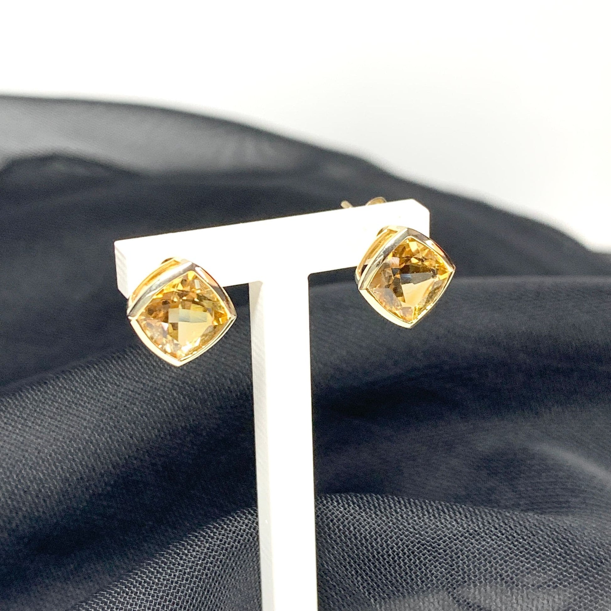 Large square cushion yellow citrine gold earrings