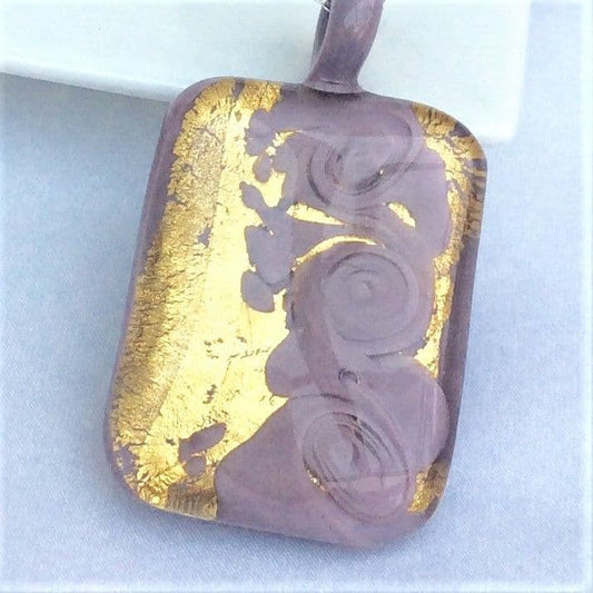 Lilac and Gold Square Murano Glass Necklace
