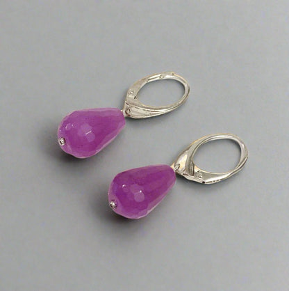 Lilac Jade Teardrop Shaped Sterling Silver Drop Earrings