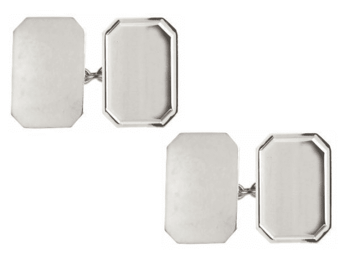 Lined edged rectangle cut cufflinks sterling silver chain links