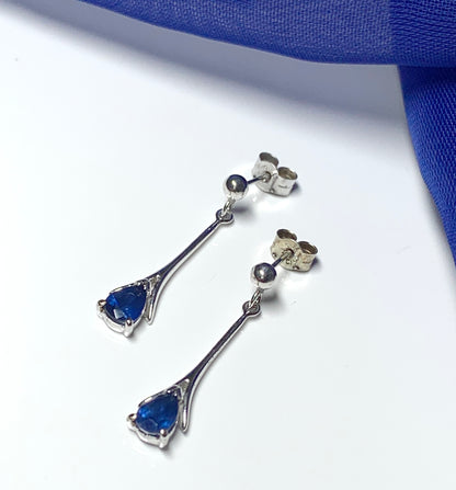 Sapphire white gold long drop earrings