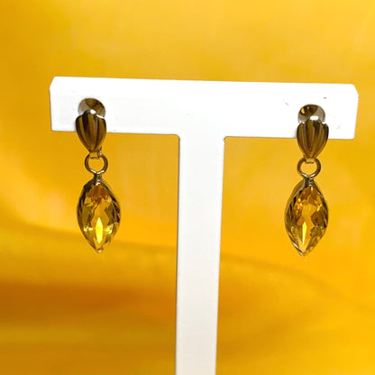 Marquise shaped citrine yellow gold earrings