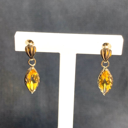 Marquise shaped citrine yellow gold earrings