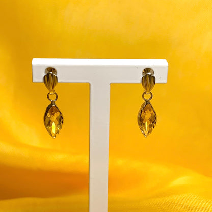 Marquise shaped citrine yellow gold earrings