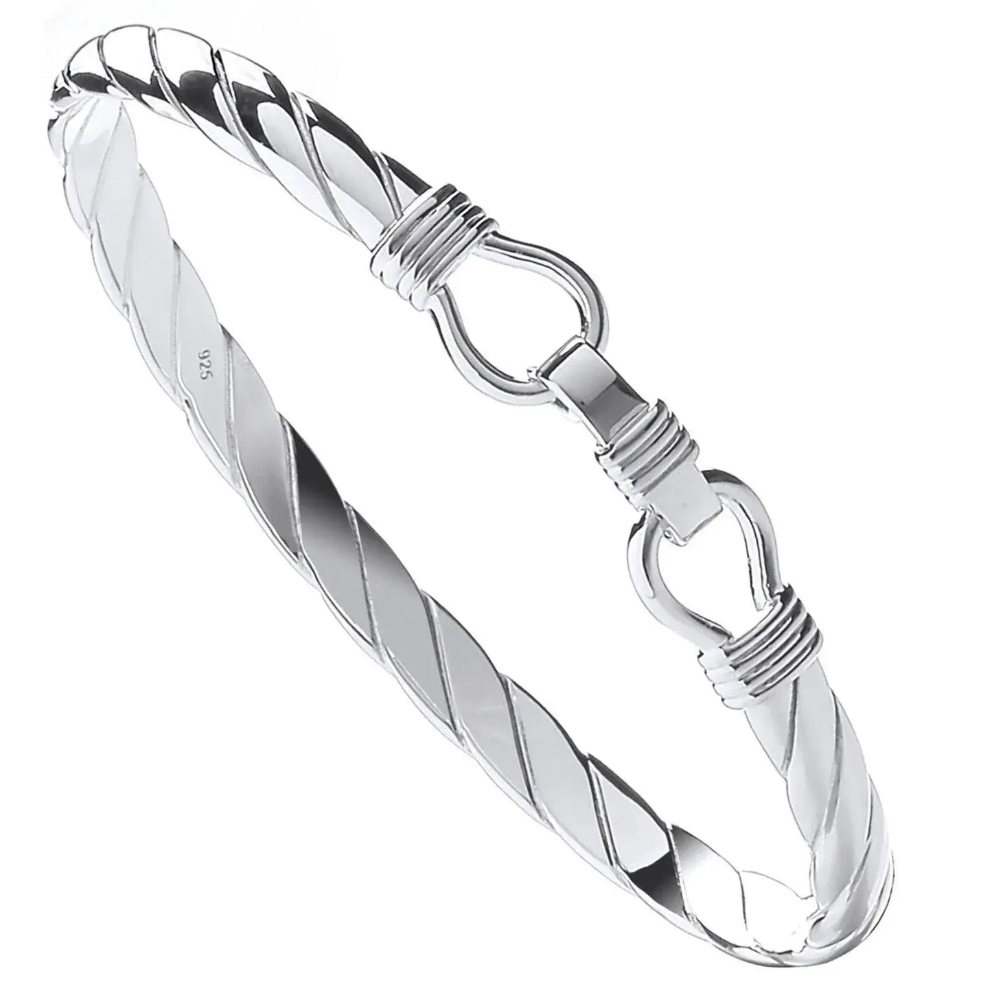 Men's bangle solid sterling silver opening twisted