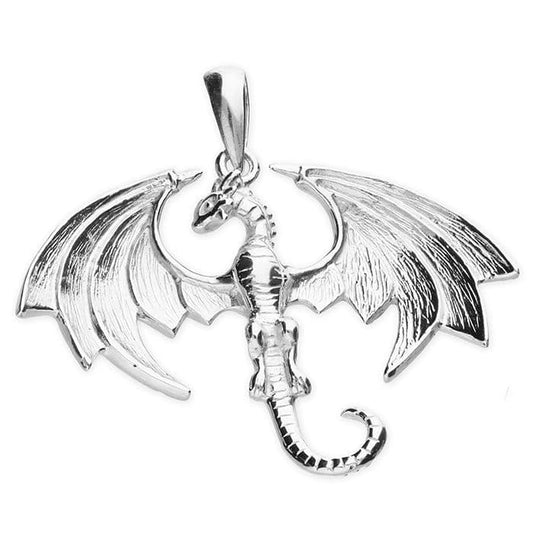 Men's Solid Sterling Silver Flying Dragon Chain Necklace Pendant