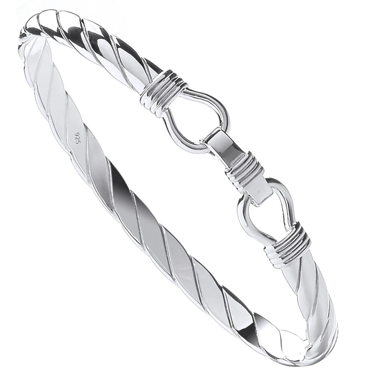 Men's solid sterling silver opening twisted bangle