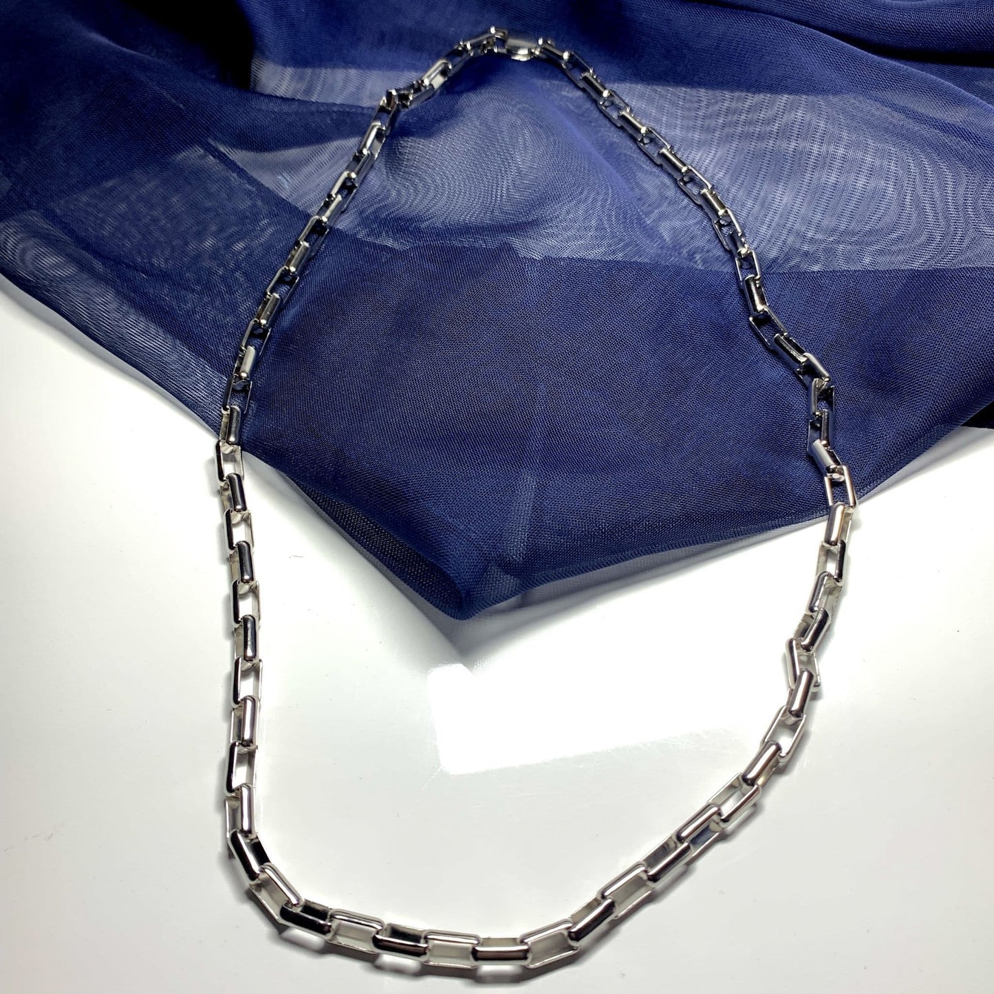 Men's sterling silver box link necklace chain 22 inches