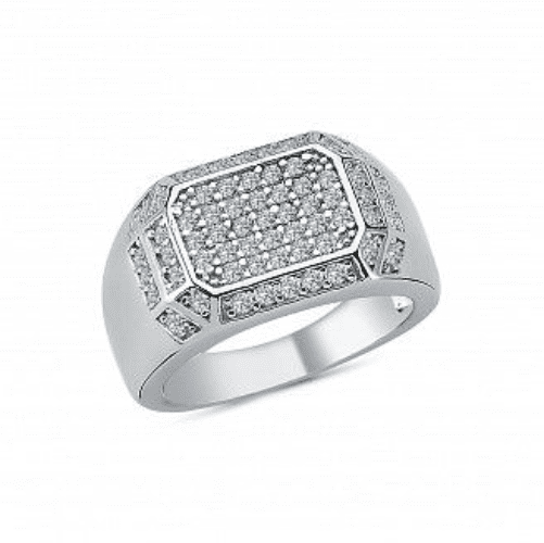 Men's sterling silver men’s fancy shaped cubic zirconia signet ring