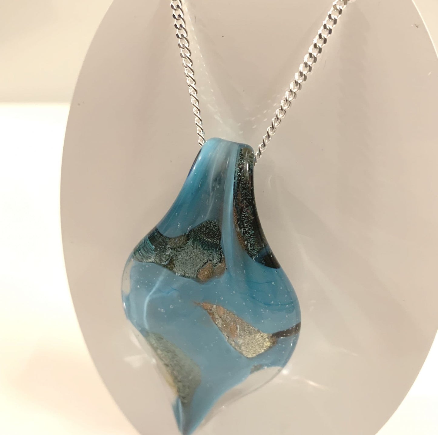 Murano Glass Turquoise & Copper Tone  Leaf Necklace