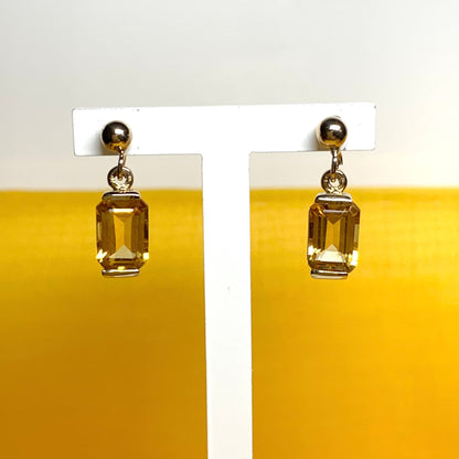 Octagonal yellow citrine gold drop earrings