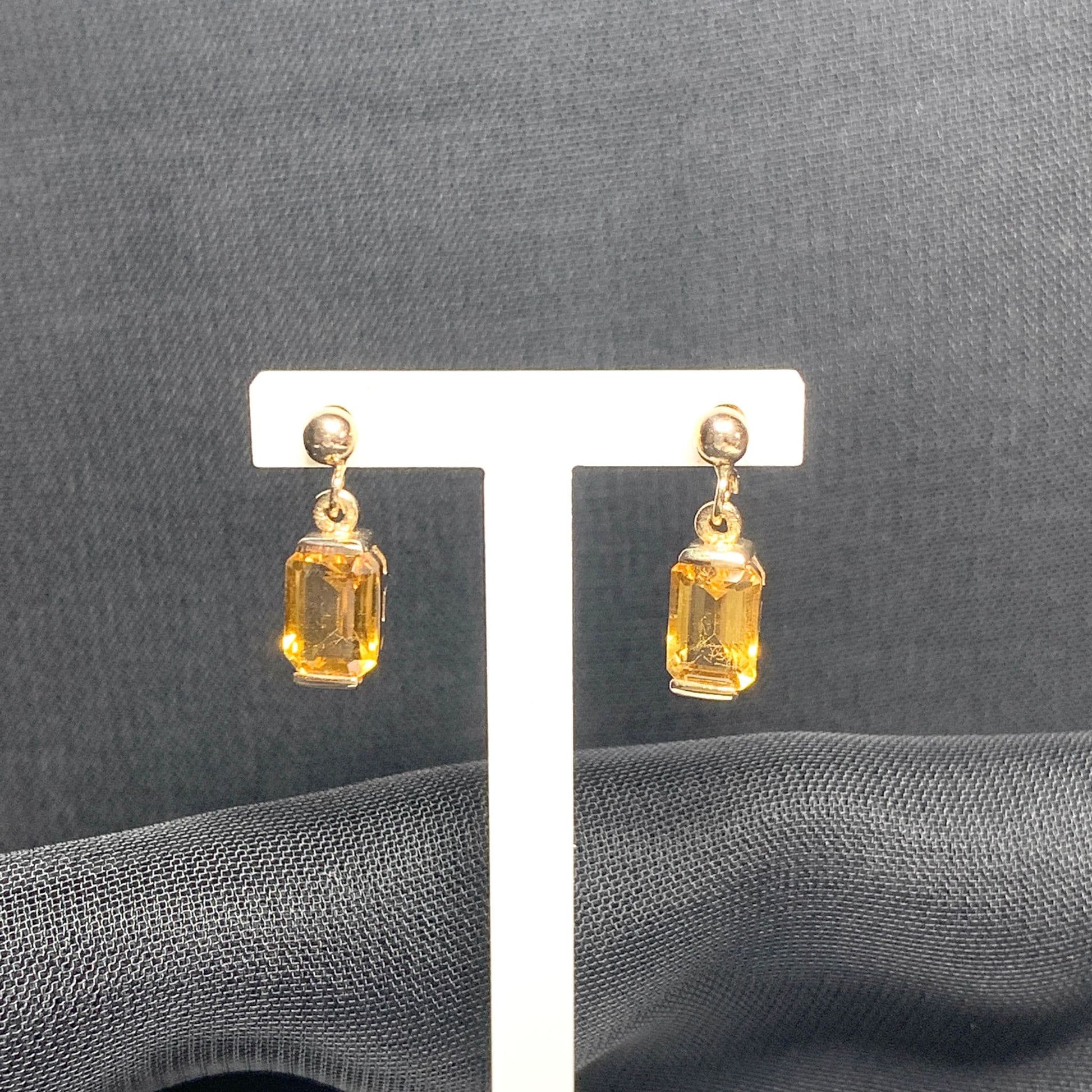Octagonal yellow citrine gold drop earrings