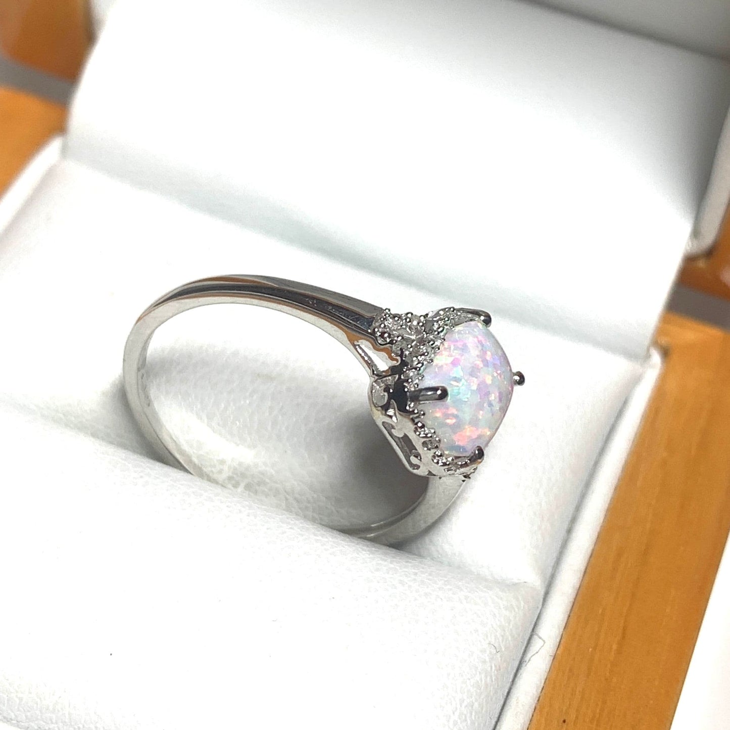 Opal And Diamond Rectangle White Gold Dress Ring