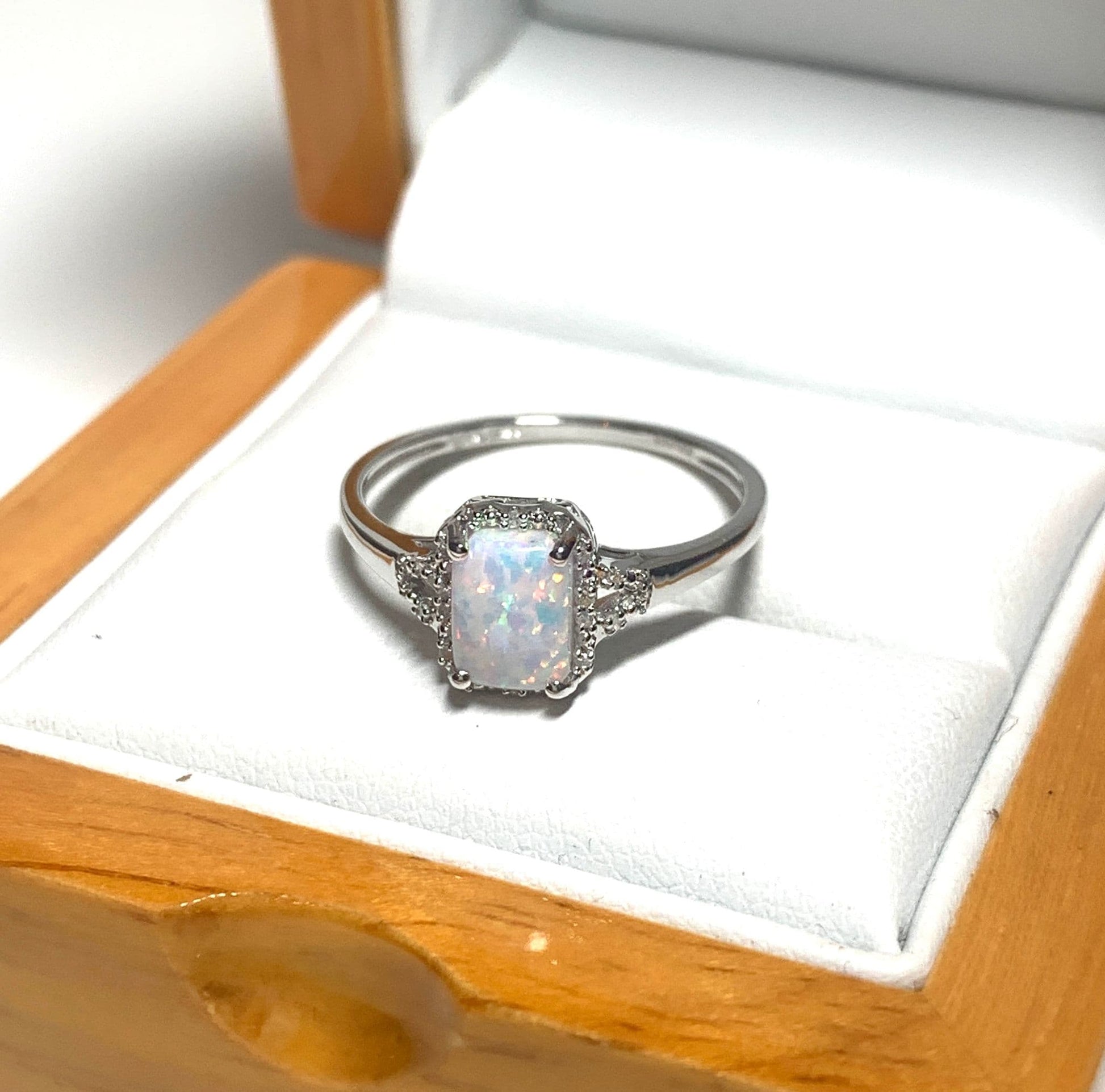 Opal And Diamond Rectangle White Gold Dress Ring