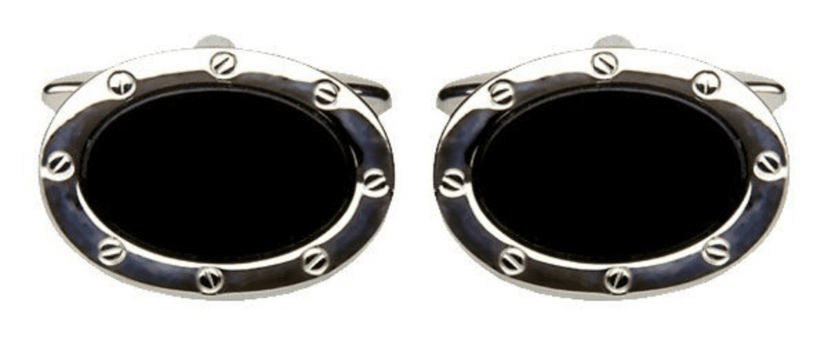 Oval black onyx cufflinks silver plated